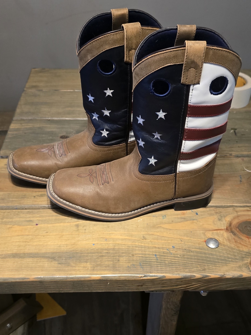 Men's American Flag Western Cowboy Boots - Brown/Blue/Red/White